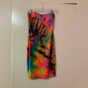 Colorful Tie-Dye Strapless Mini Dress